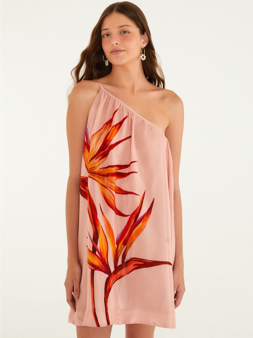 NWT Farm Rio Estrelicia One-Shoulder Pink Dress with Bold Tropical Print size XL